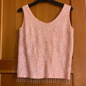 Vintage Soft Pink Tank Top with Sequins and Beads - Size Small